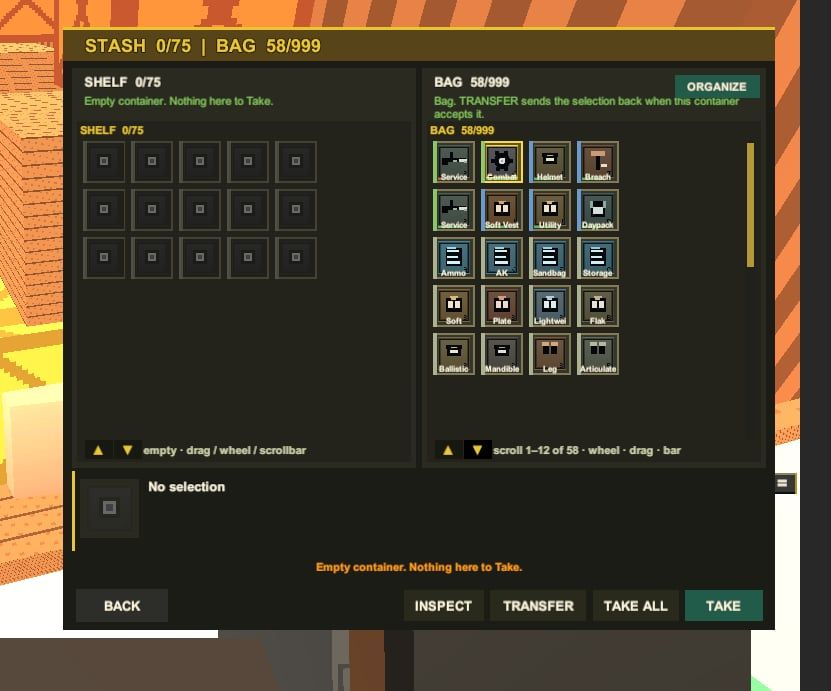 Stash screen at the home base